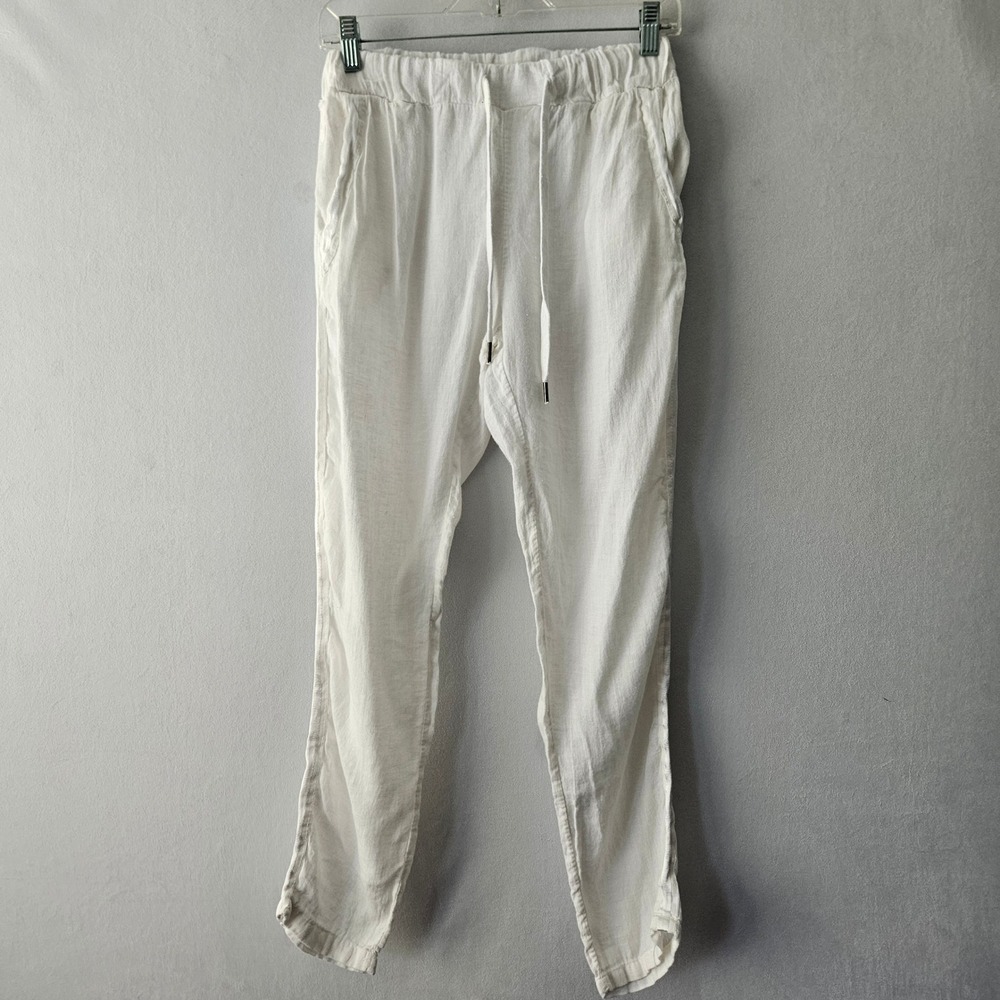 Vanilla Joggers Women S White 100 Linen Elastic Waist Italy Made Coastal Minimal